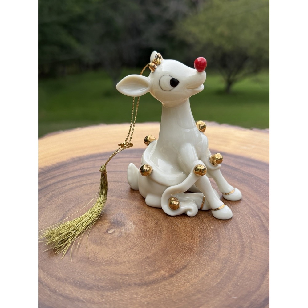 Lenox Rudolph Red Nosed Reindeer Jingle Bell Porcelain Ornament 4.25" Gold